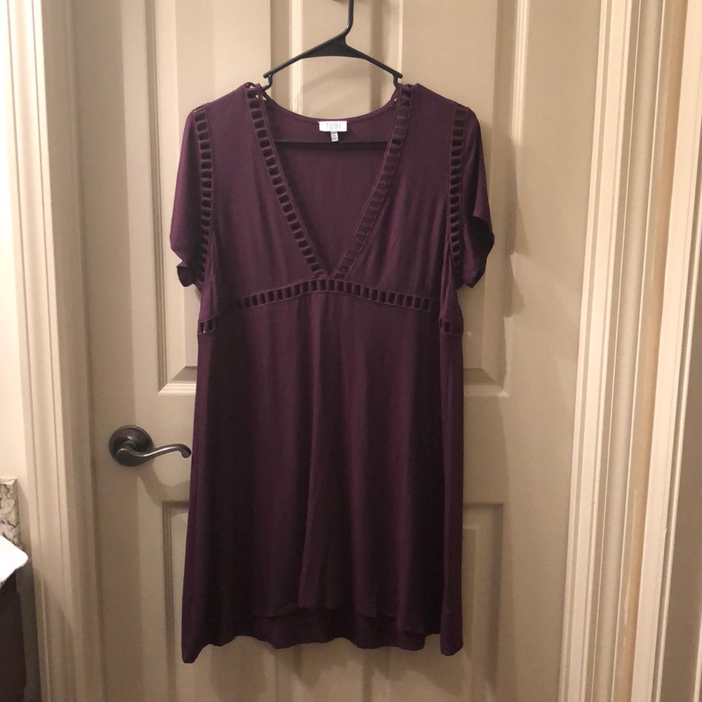 Tobi plum dress with cut outs and deep V